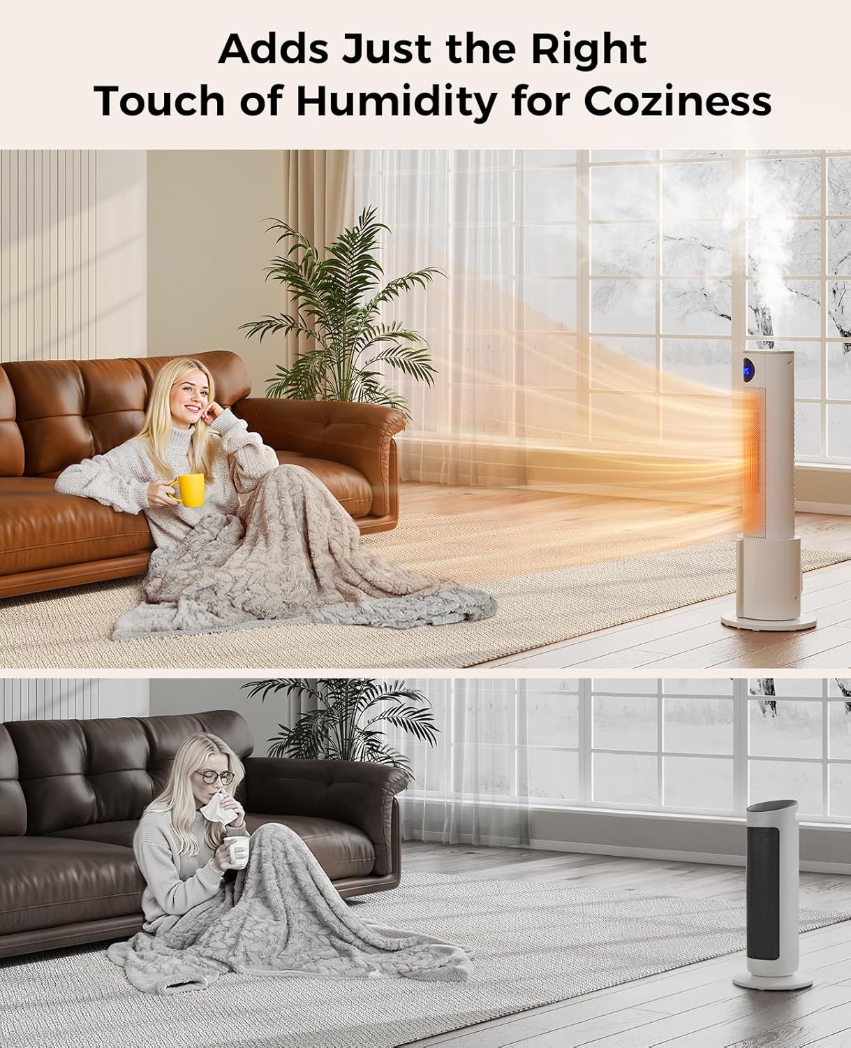 Skiennix Space Heater with Humidifier - Portable Indoor Tower Heater with Remote, Adjustable Thermostat & 12H Timer