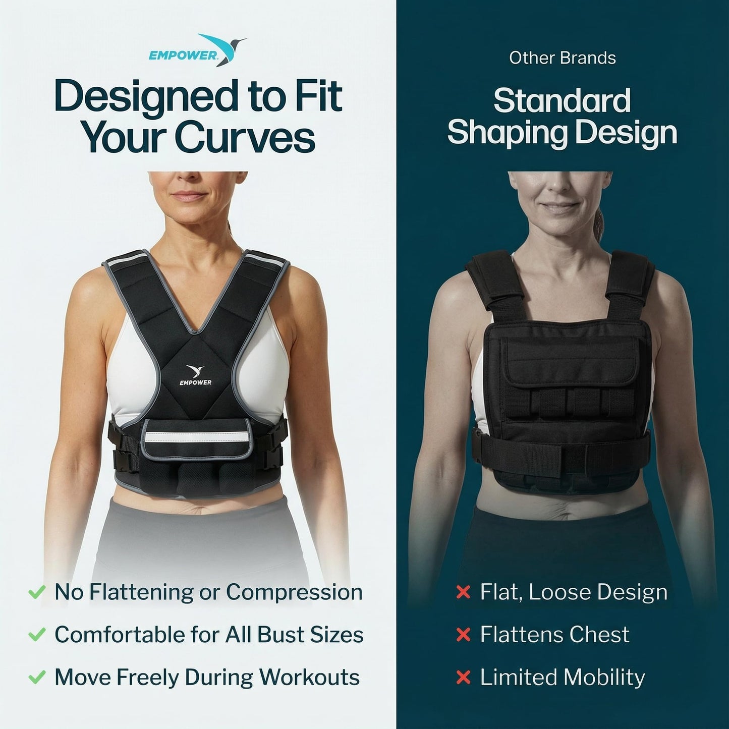 Empower Weighted Vest for Women - Workout Vest - Fixed 8lbs or Adjustable 10-12-14-16lbs - Adds Resistance to Strength Training, Running, Walking & Cardio - Designed To Fit A Woman’s Body