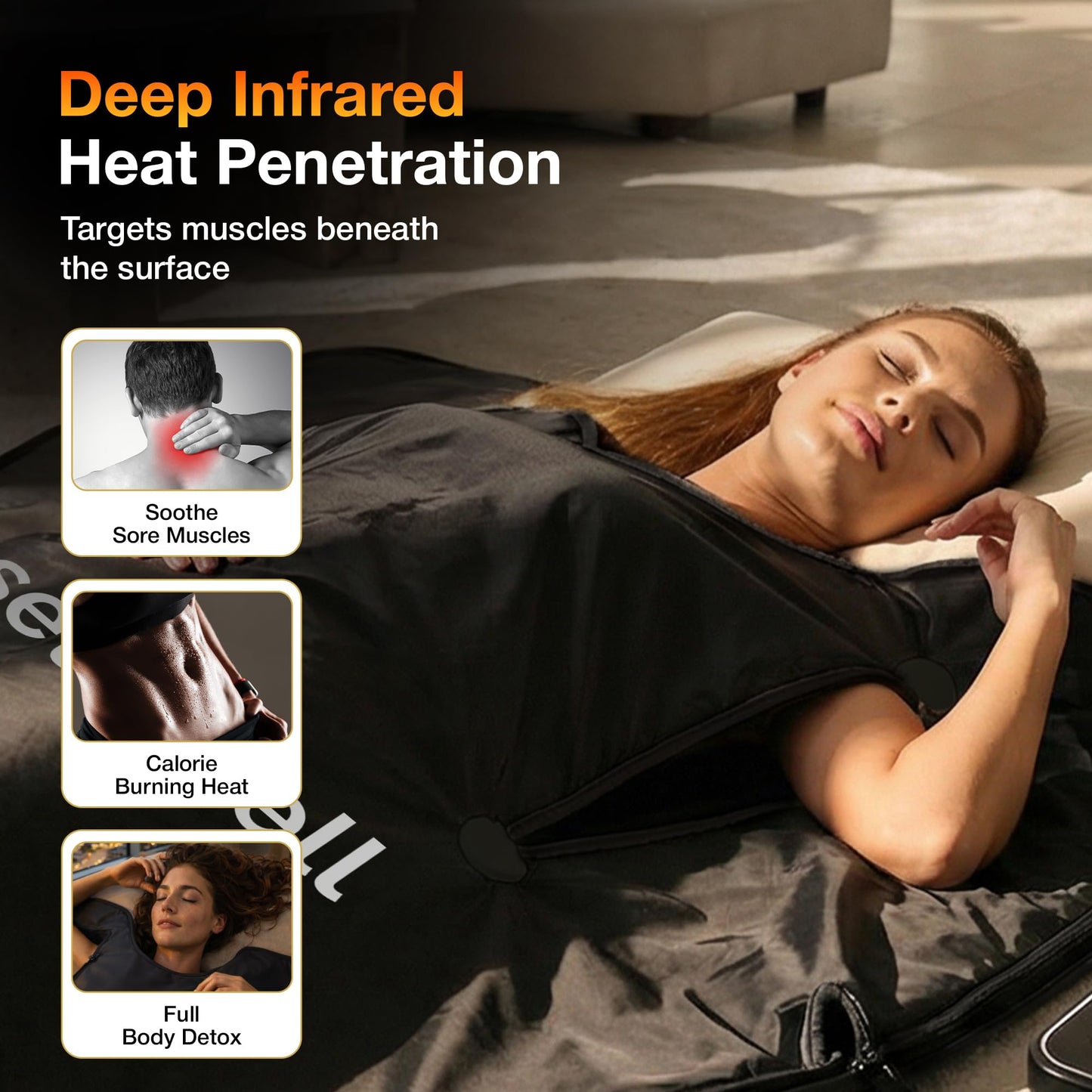 SetteWell Infrared Sauna Blanket | XL Size Fits 6'5" | Low EMF Sauna Blanket for At-Home Muscle Recovery & Tension Release | Far Infrared Heat, Easy-Clean Waterproof Design, Fast Heating Temp 77–176°F