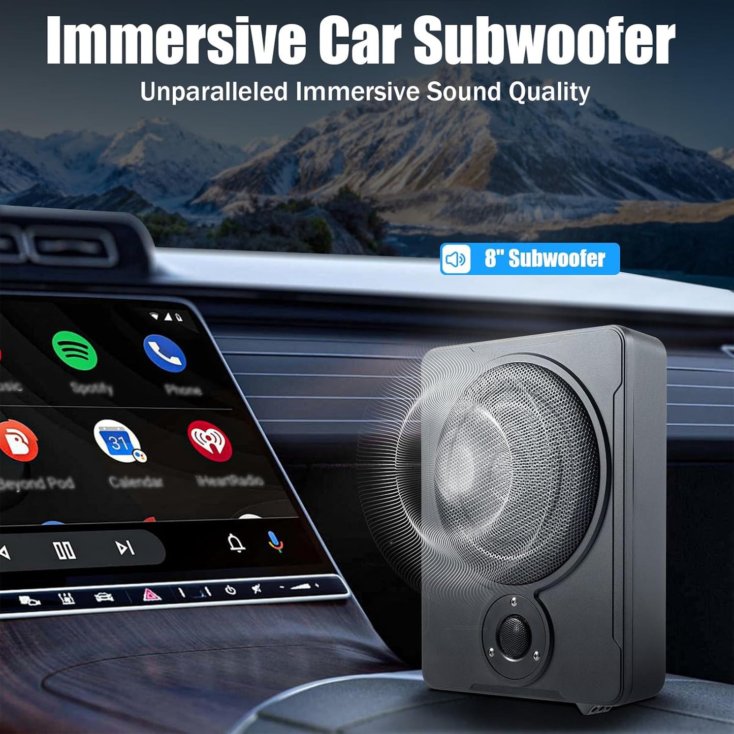 YUASDUU 8 600W in Car Slim Under-Seat Powered Subwoofer, Highly Active Speakers and Power Amplifier Subwoofer for Car