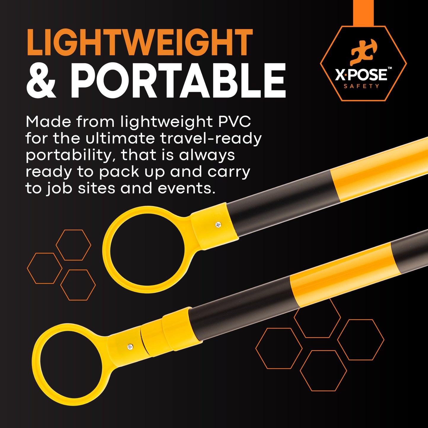 Xpose Safety Reflective Retractable Barrier for Traffic Cones – 6 Pack, Yellow/Black, Expandable 72″–120″ for Construction, Parking & Crowd Control