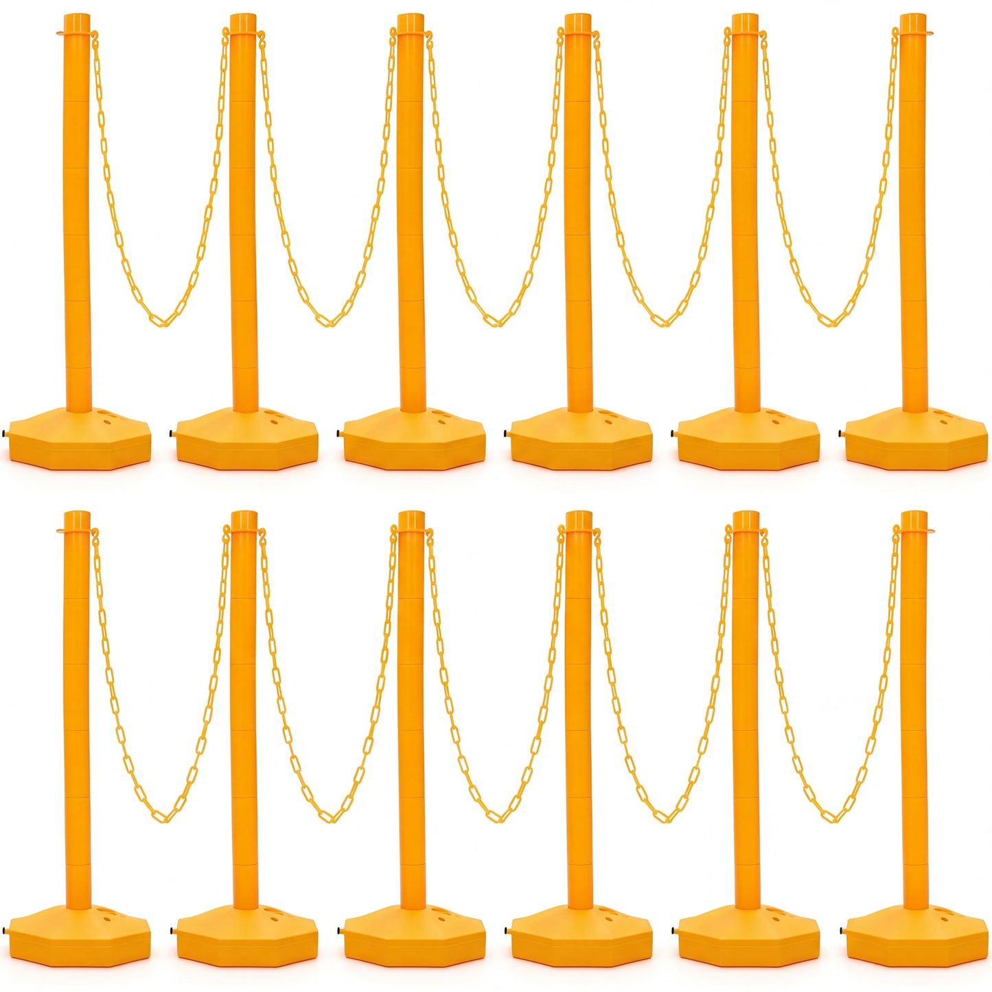 Geiserailie 12 Pack 12 Pack Traffic Barrier Posts 5ft Chains 34" Crowd Control Stanchions Parking Cone Plastic Stanchion Detachable Warning Bollard for Parking Lot Events & Construction Areas (Yellow)