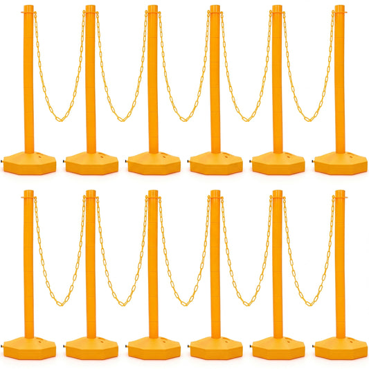 Geiserailie 12 Pack 12 Pack Traffic Barrier Posts 5ft Chains 34" Crowd Control Stanchions Parking Cone Plastic Stanchion Detachable Warning Bollard for Parking Lot Events & Construction Areas (Yellow)