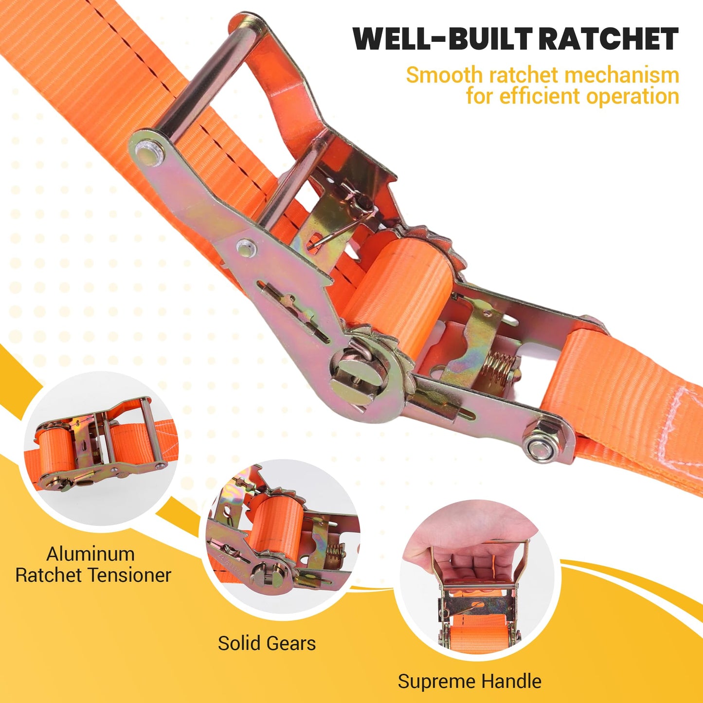 2" x 15 FT E-Track Ratchet Straps (10-Pack) - High Visibility Safety Tie Downs with E-Track Fittings, 4500 lbs Break Strength for Night Work & Enhanced Cargo Security in Trailers & Trucks-Orange