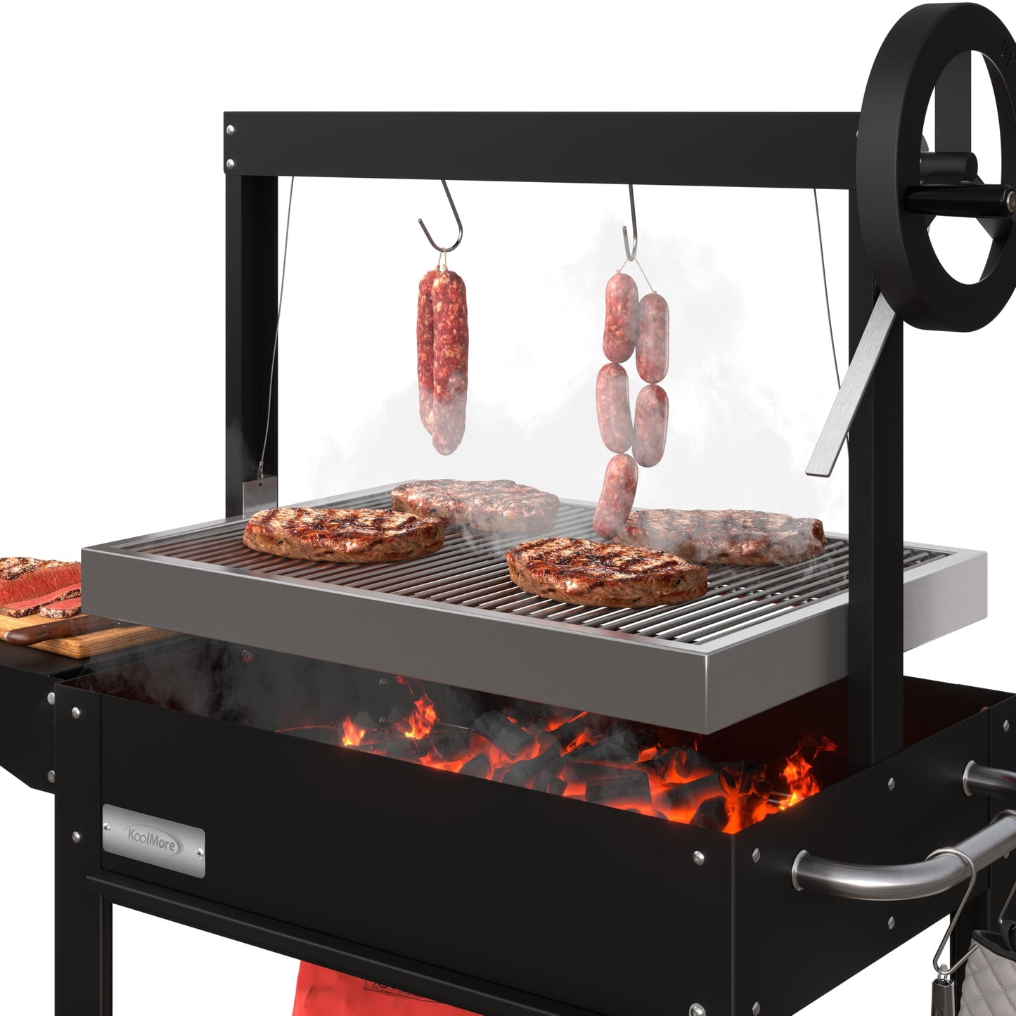 KoolMore 50 in. Charcoal BBQ Grill, Argentine Style Outdoor Grill with Adjustable Grate, Heavy Duty Barbecue Grill, Black