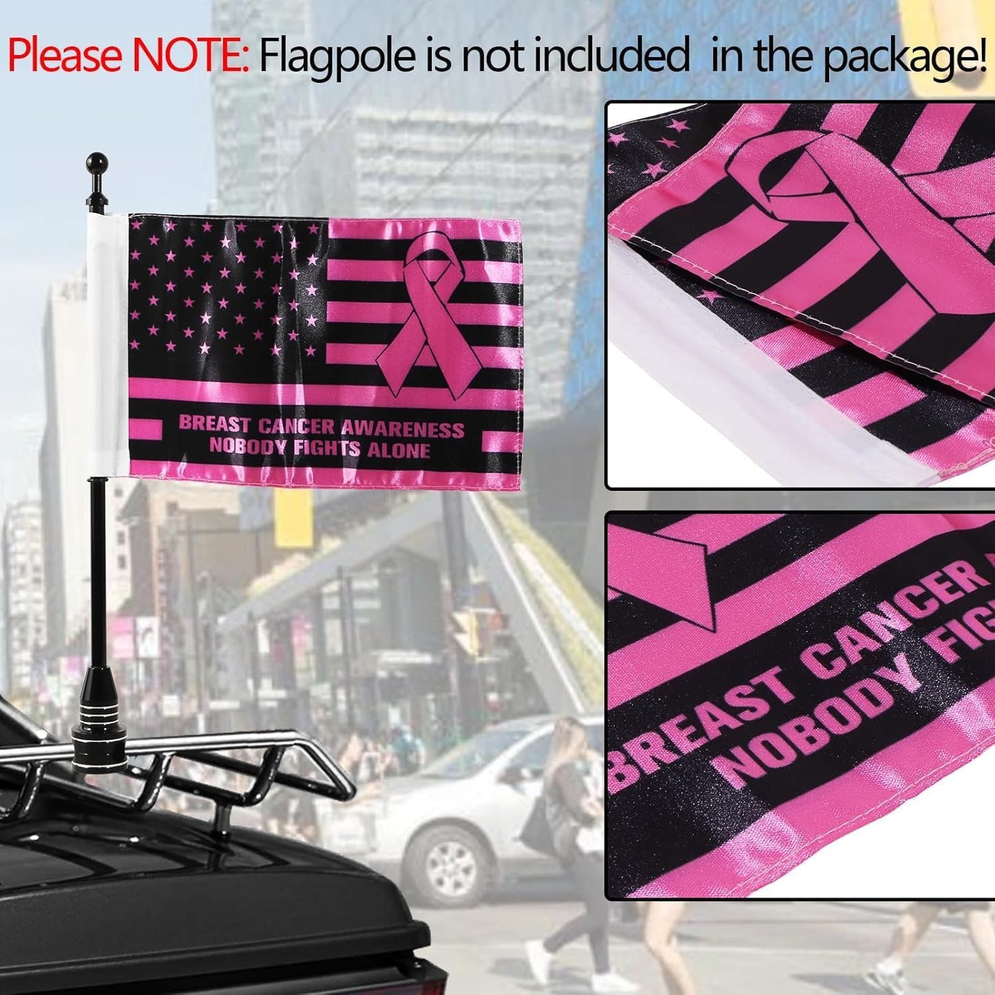 Rouge Motorcycle Flag - 6x10 Inch Double-Sided Breast Cancer Awareness Flag | Durable Satin Polyester