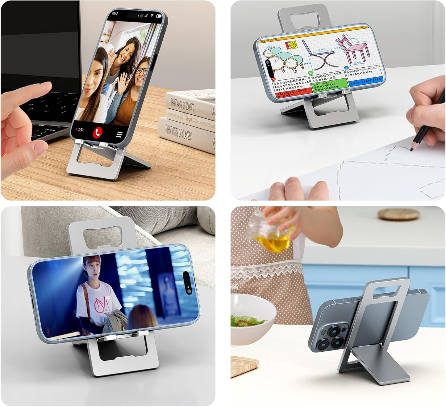 Aimai Forever Foldable Aluminum Phone Stand, Ultra Thin Portable Travel Holder for Desk Pocket,Compatible with All