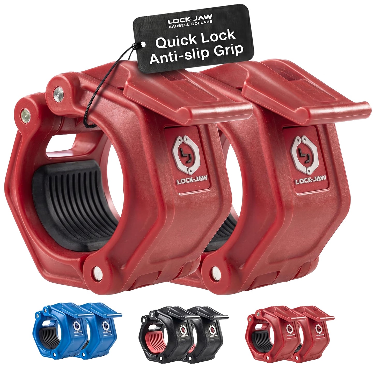 Lock-Jaw OLY 2 Barbell Collars Olympic Barbell Clamps 2 Pcs – Heavy Duty Bar Clamps for 2” & 50mm Olympic Bars – Secure Weight Bar Clamps for Strength Training & Home Gym Accessories – Red