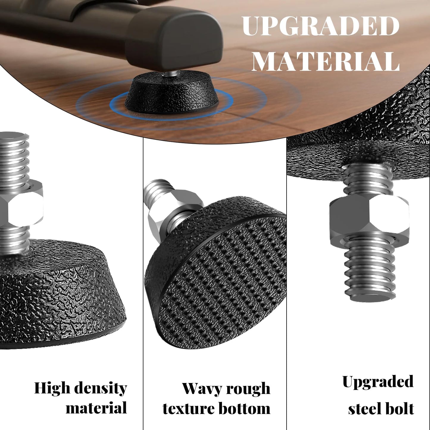 Ztzfacai 4 Pack Exercise Bike Support Foot Pad for Peloton Bike, Upgraded Stainless Steel 3/8" Leveling Screws, Rubber Spin Bike Foot Pads, Non-Slip Shock-Absorbing Replacement Parts, Noise Reduction
