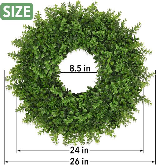 Large 26-Inch Boxwoods Wreath by [Brand Name] - Artificial Green Leaves for Year-Round Home Decor