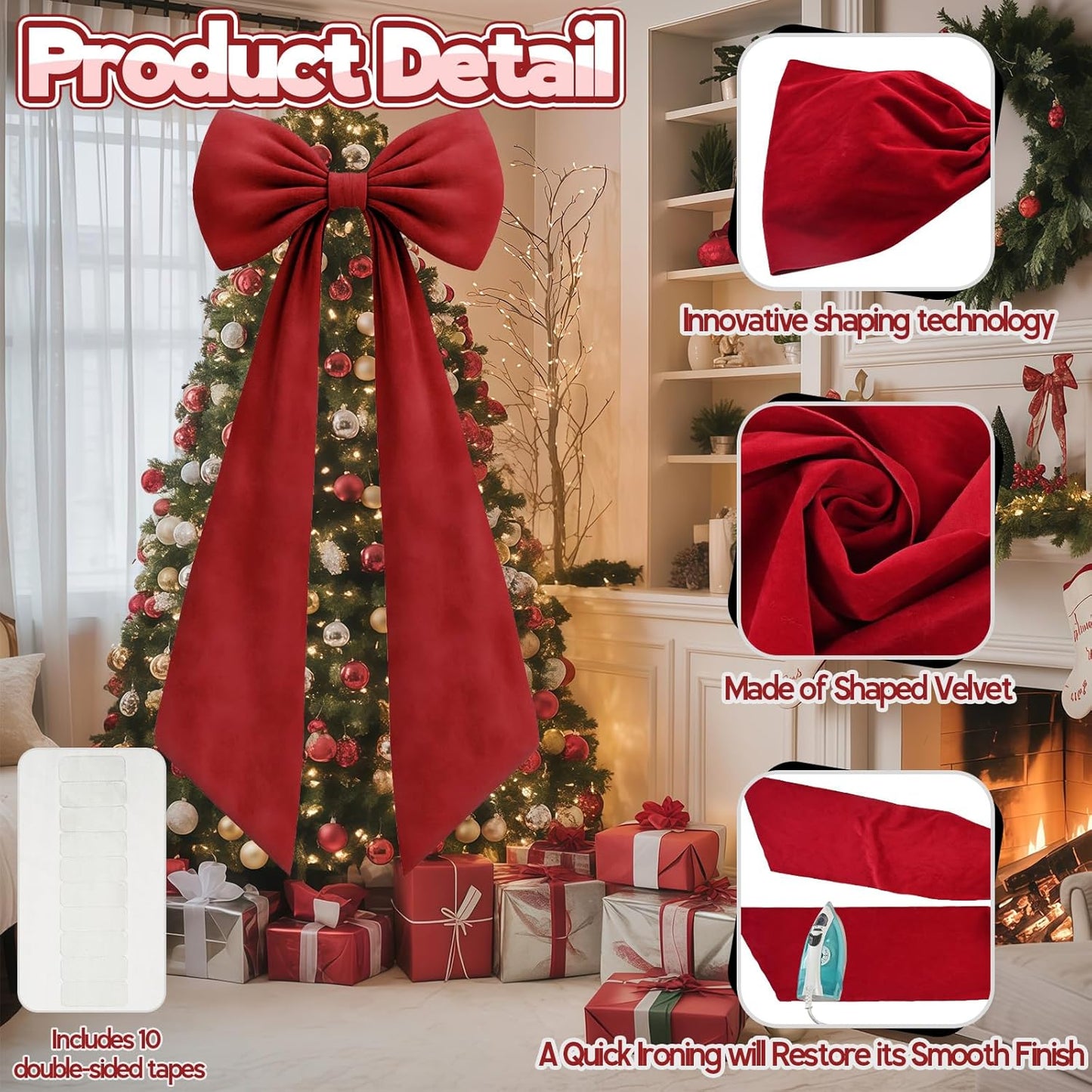 Regine Switzerland Large Ruby Red Velvet Bow - 50 x 20 Inch Christmas & Wedding Decor | Giant Valentine's Day Decoration