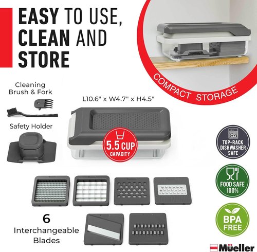 Mueller Vegetable Chopper - Versatile Mandoline Slicer & Dicer with Container | White Sand/Grey