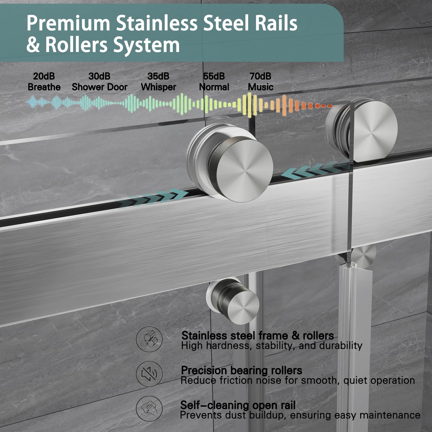 Dyvalis 49-54" W x 76"H Frameless Double Sliding Shower Door for Walk-In Shower,5/16" (8mm) SGCC Certified Clear Tempered Safety Glass,Easy-Clean Coating,Quiet Heavy-Duty Roller System, Brushed Nickel