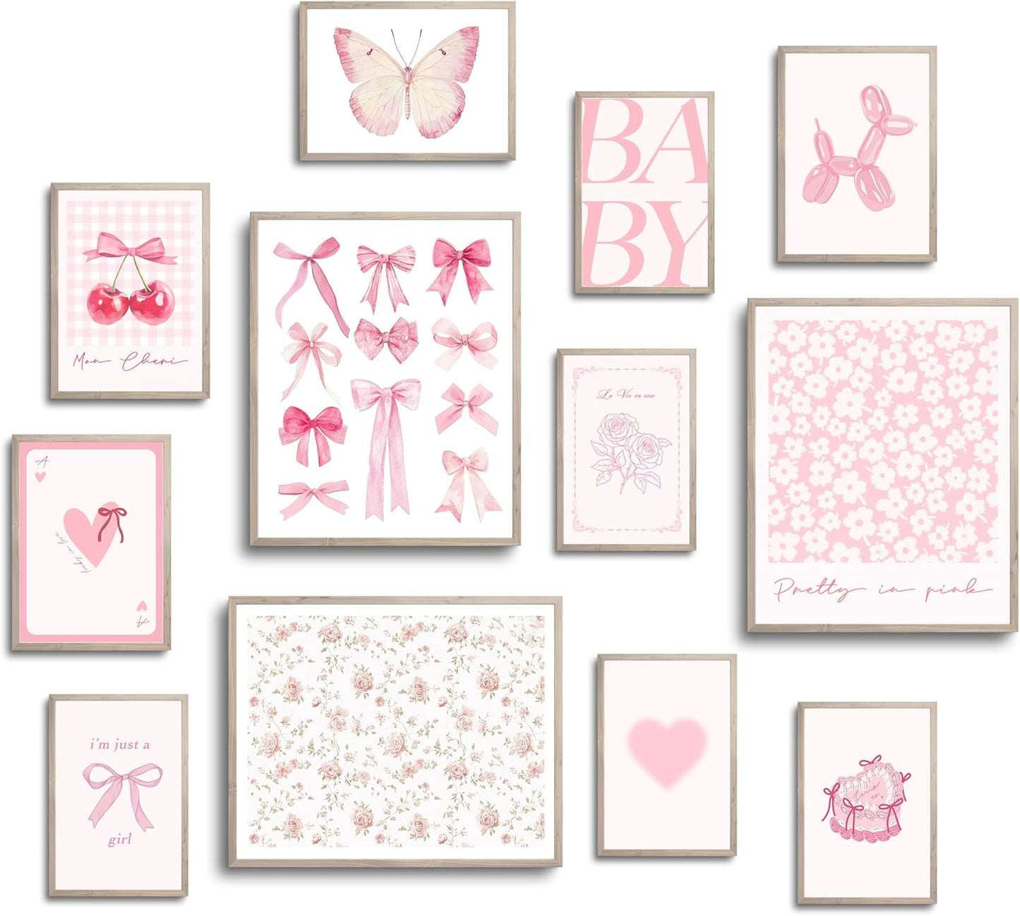 TwoDays Pink Coquette Wall Art | Aesthetic Light Pink Bows Posters for Girls' Dorm | Set of 12 Unframed (8" x 10" Largest)