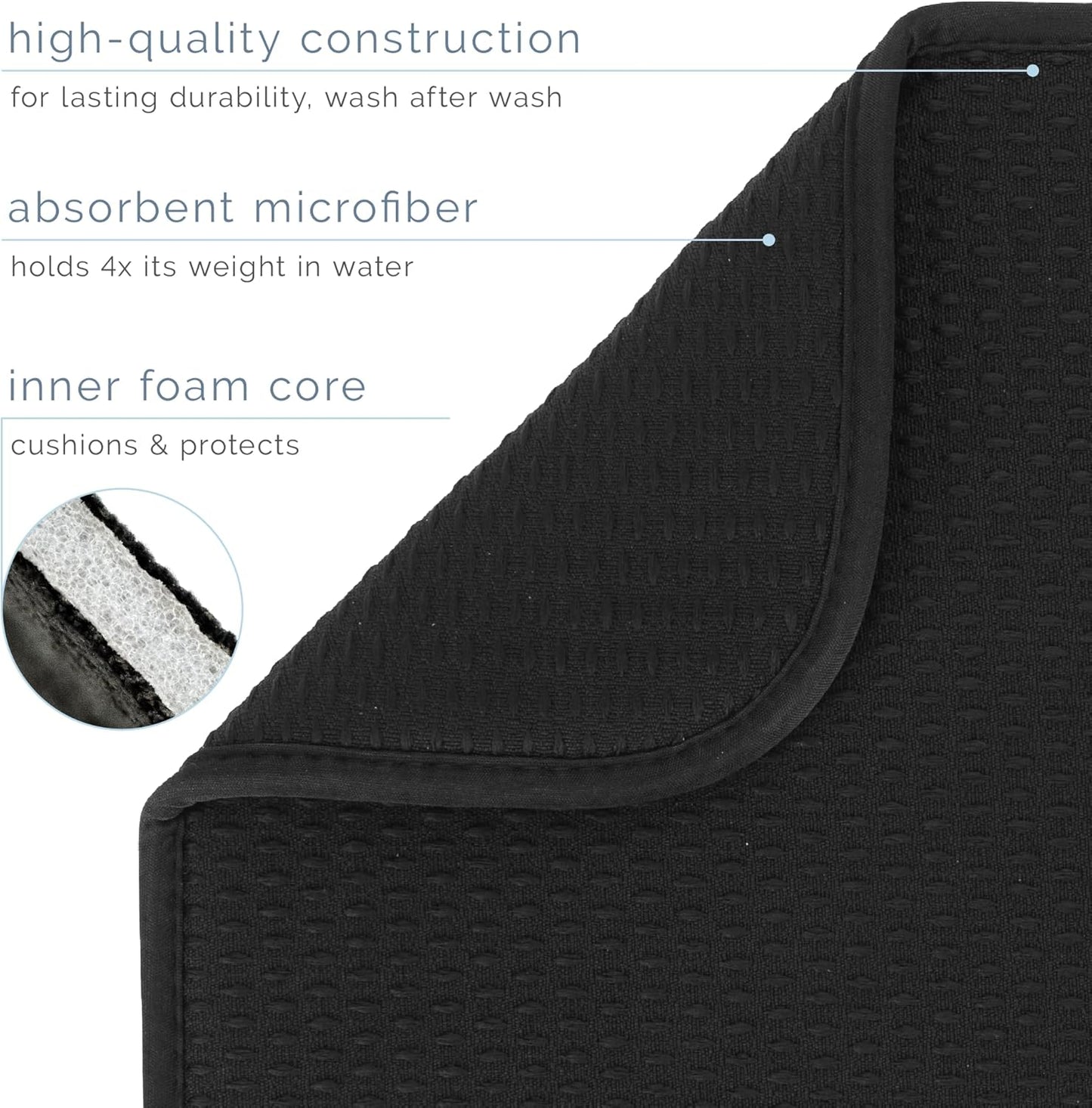 S&T INC. XL Dish Drying Mat - Absorbent Microfiber Kitchen Counter Pad, 18” x 24”, Black Diamond Texture
