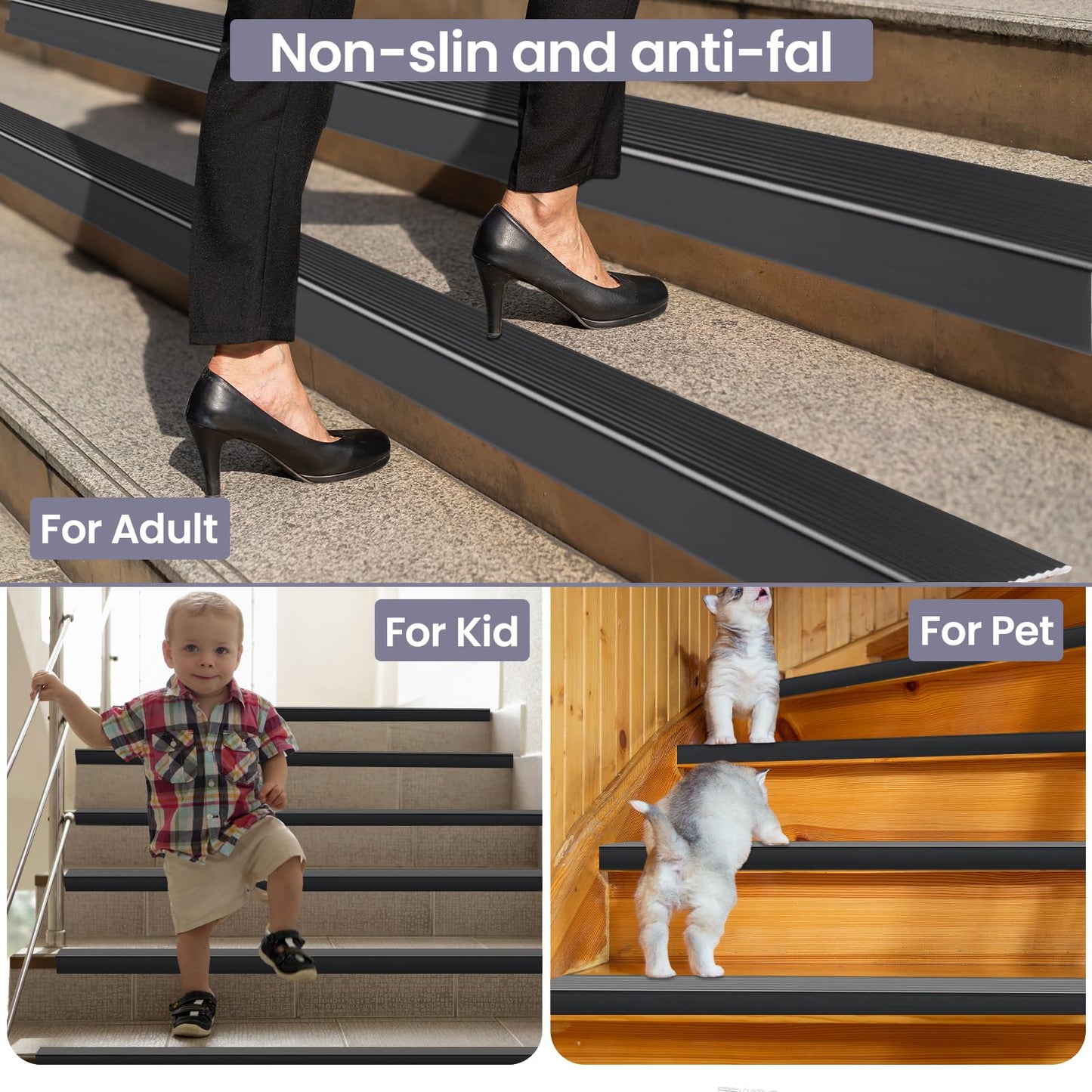 Orechic Black 48" Metal Stair Nosing, Heavy-Duty Aluminum Self-Adhesive Stair Edge Protector for Indoor/Outdoor Stairs, Non-Slip Tread Cover, L- Molding(48 x 1.2 x 2 in, 2Pcs)