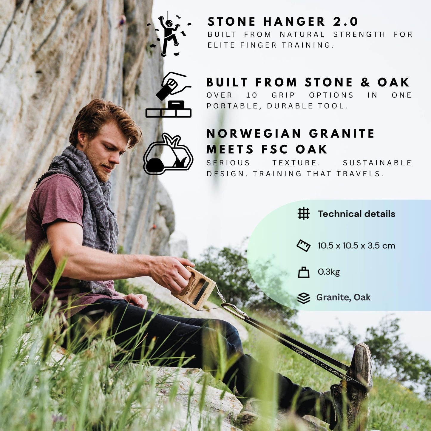 Nature Climbing Stone Hanger Portable Hangboard – Real Rock Texture, 6/10/15/20mm Edges | Finger Strength Training, Crimp & Pinch Board for Rock Climbing & Bouldering