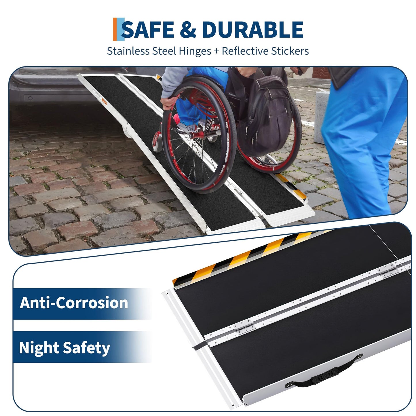 Aluminum Portable Wheelchair Ramp Folding Ramp w/Non-Slip Surface, Threshold for Home Steps, Scooter for Car, Doorways, Curbs & Stairs, 600 Lbs Capacity