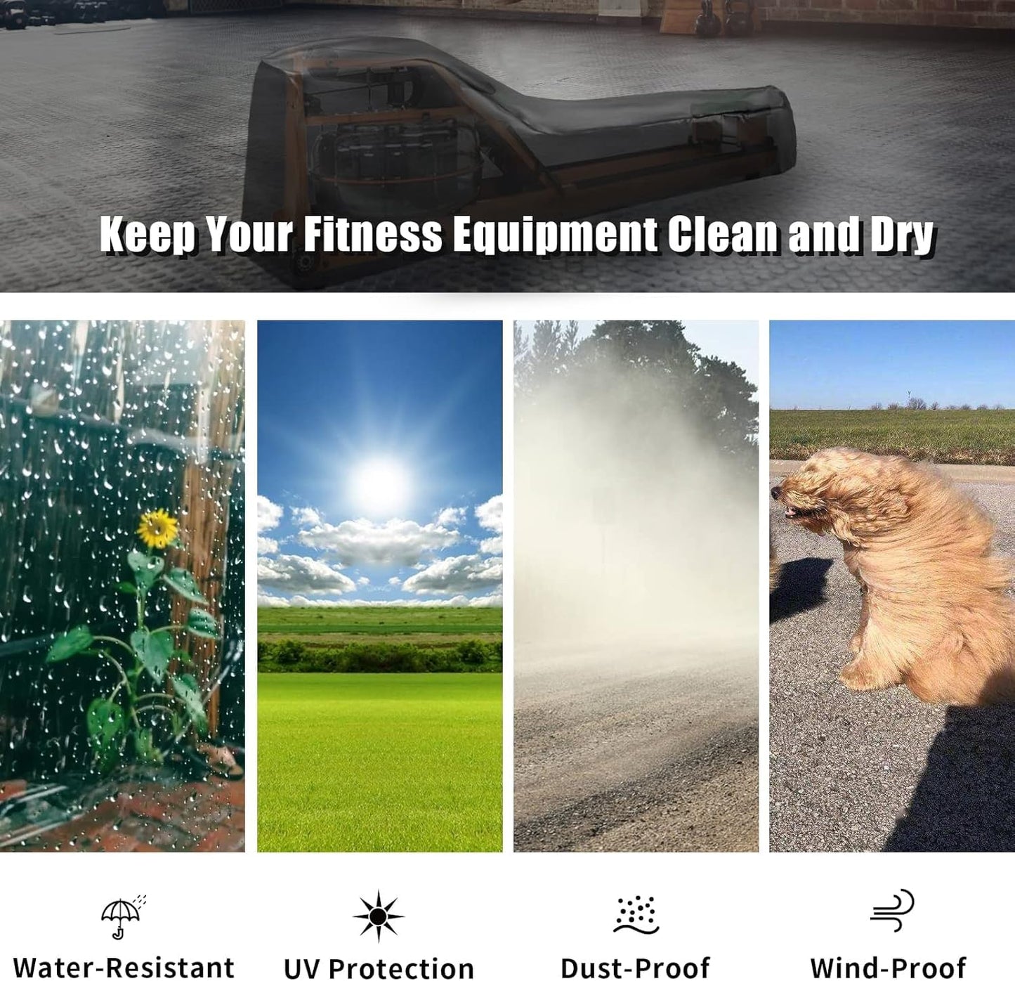 Andacar Rowing Machine Cover, Rower Outdoor Cover for Concept 2 Rowing Machine Waterproof Row Machine Cover for Hydrow Rowing Machine, Dustproof Fitness Equipment Protective Cover (75" L×20" W×27" H)