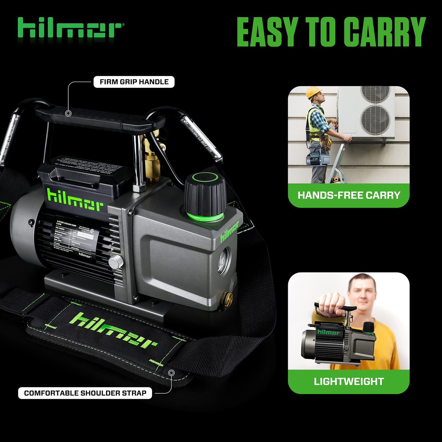 hilmor BVP2CFM 2CFM Battery Powered Vacuum Pump for HVAC Tools and Equipment, 9Ah 18 Volts, 1/2 Horsepower, 11 oz. Oil Capacity A2L Compliant