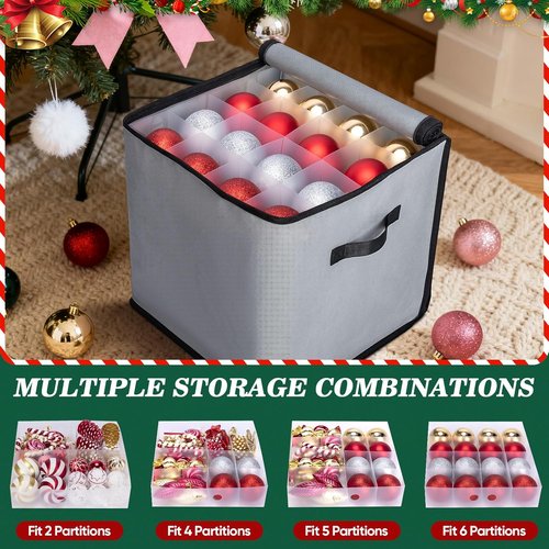 BALEINE Christmas Ornament Storage Box - Premium Holiday Container with Dividers for 64 Balls | Green Soft Design
