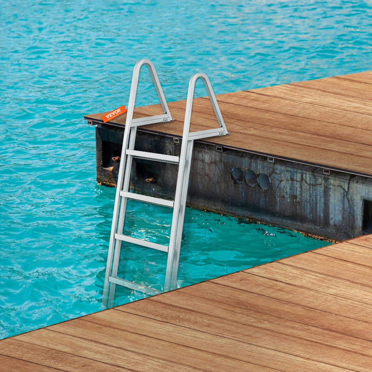 VEVOR Removable Dock Ladder 5 Steps, 350 lbs Load Capacity, Pontoon Boat Ladder with 4'' Wide Step & Nonslip Mat for Ship/Lake/Pool/Marine Boarding