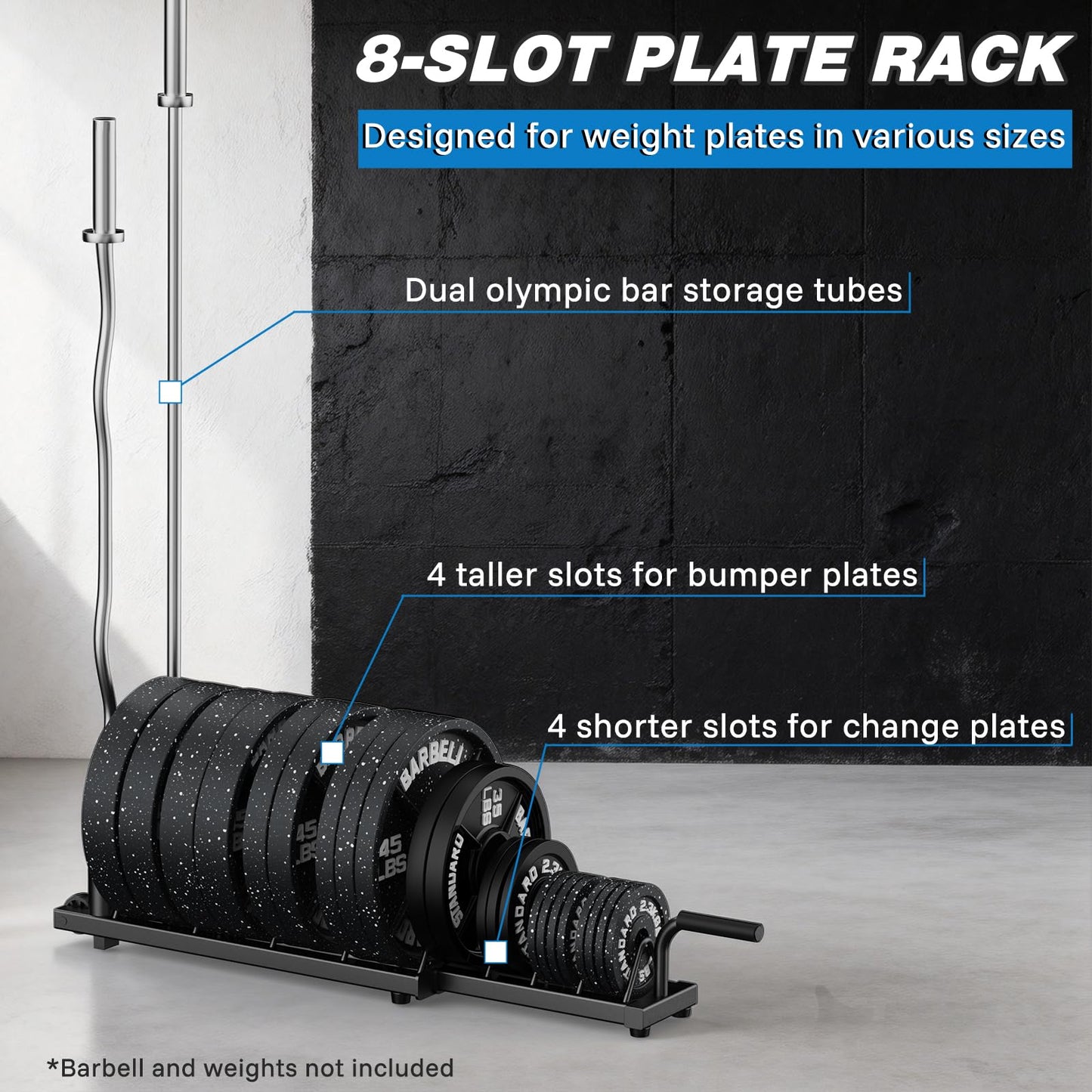 BEKING Horizontal Weight Plates Rack, Weight Rack for Weight Plates & Olympic Bars,Barbell Bumper Plate Holder with Handle and Rolling Wheels,Portable Gym Organizer with Fractional Weight Section for 1-Inch&2-Inch Plates