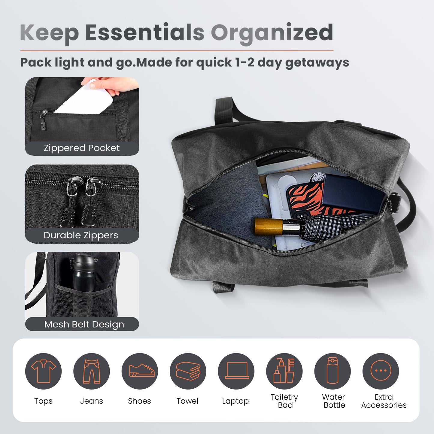 Nouatbog Small Gym Bag 14 Inch Duffel Bag for Women & Men,Waterproof Travel Sports Bags,Mini Gym Duffel with Bottle Holder,Foldable Lightweight Carry On Duffle-Black