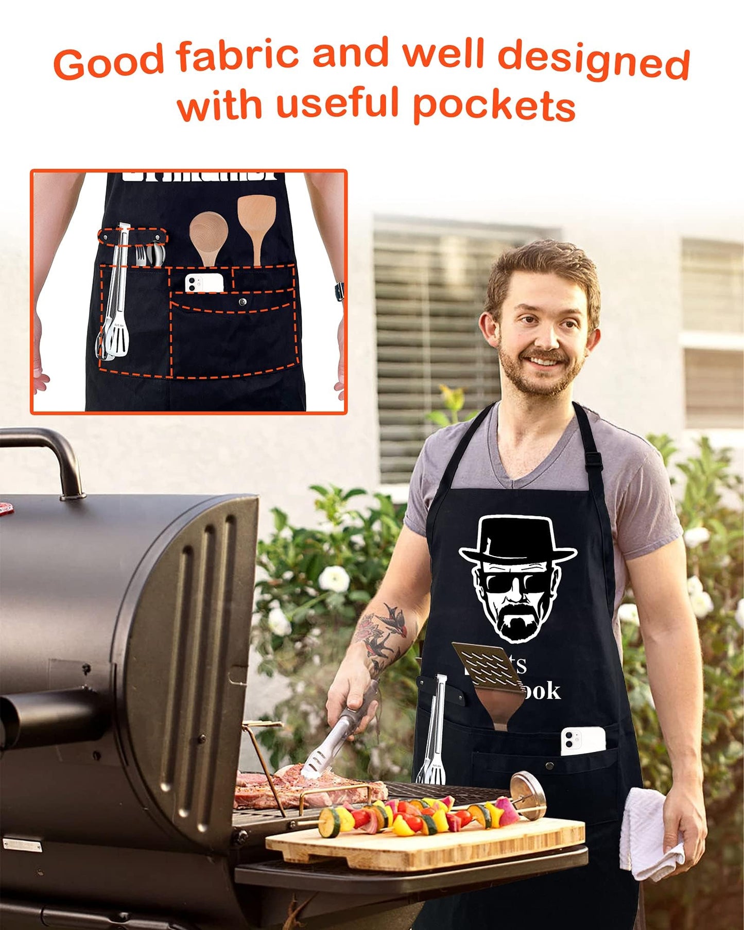 Binggle Funny Cooking Chef Apron for Men with Pockets BBQ Kitchen Work Aprons Birthday Dad Creative Gifts