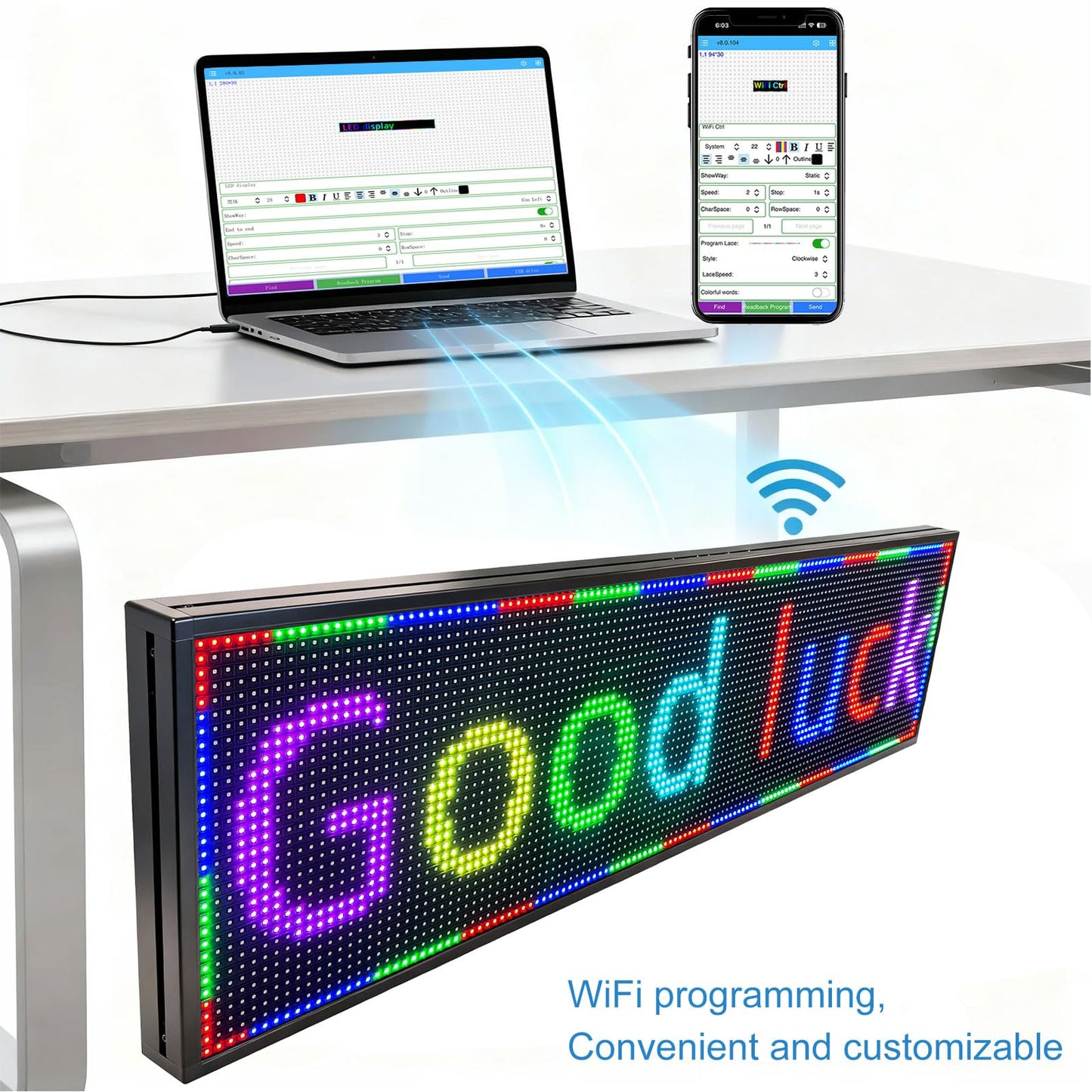 ZONTRONCM P10(52" * 14") Scrolling Programmable Led Sign Custom Outdoor Digital For Business Display Screen Matrix Panel Electronic Message Board Neon Full Color Advertising Light Wifi Control