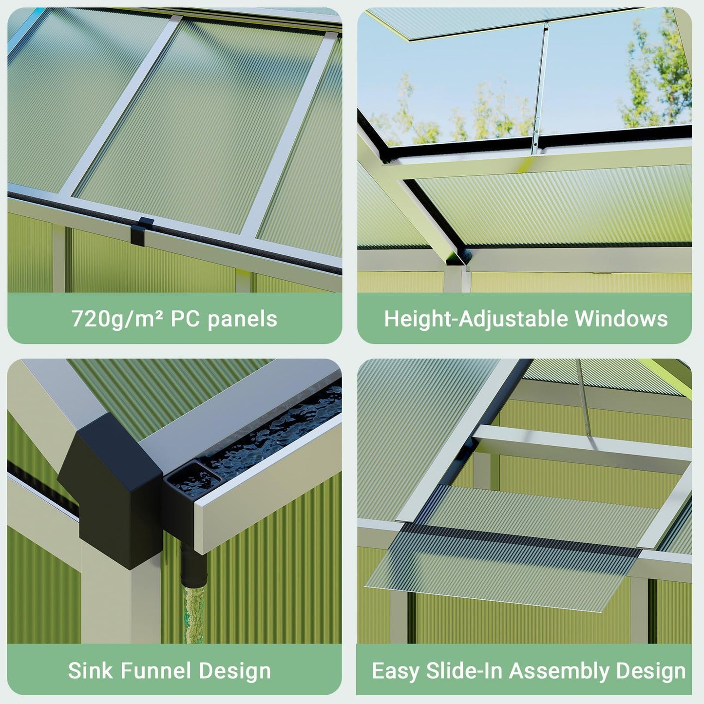 GarveeHome 6X10 FT Greenhouse for Outdoors, Walk-in Greenhouse Kit with Aluminum Frame, Polycarbonate Panels, Adjustable Roof Vent, Sliding Door, Secure Lock for Outside Garden, Patio, Backyard