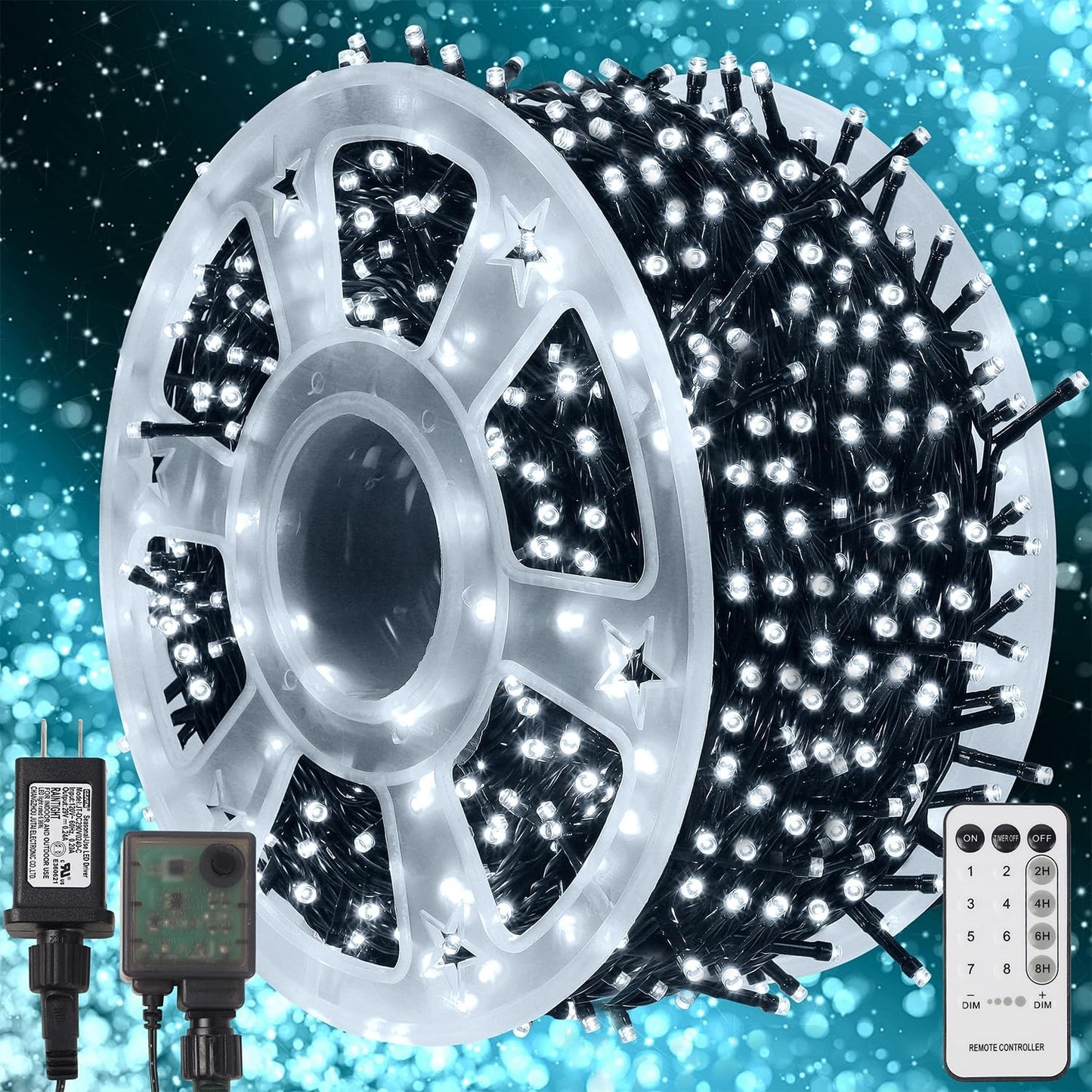 WATERGLIDE 1000 LED Christmas String Lights - 328 FT Green Wire Fairy Lights with Remote & 8 Modes | Waterproof for Outdoor Holiday Decor