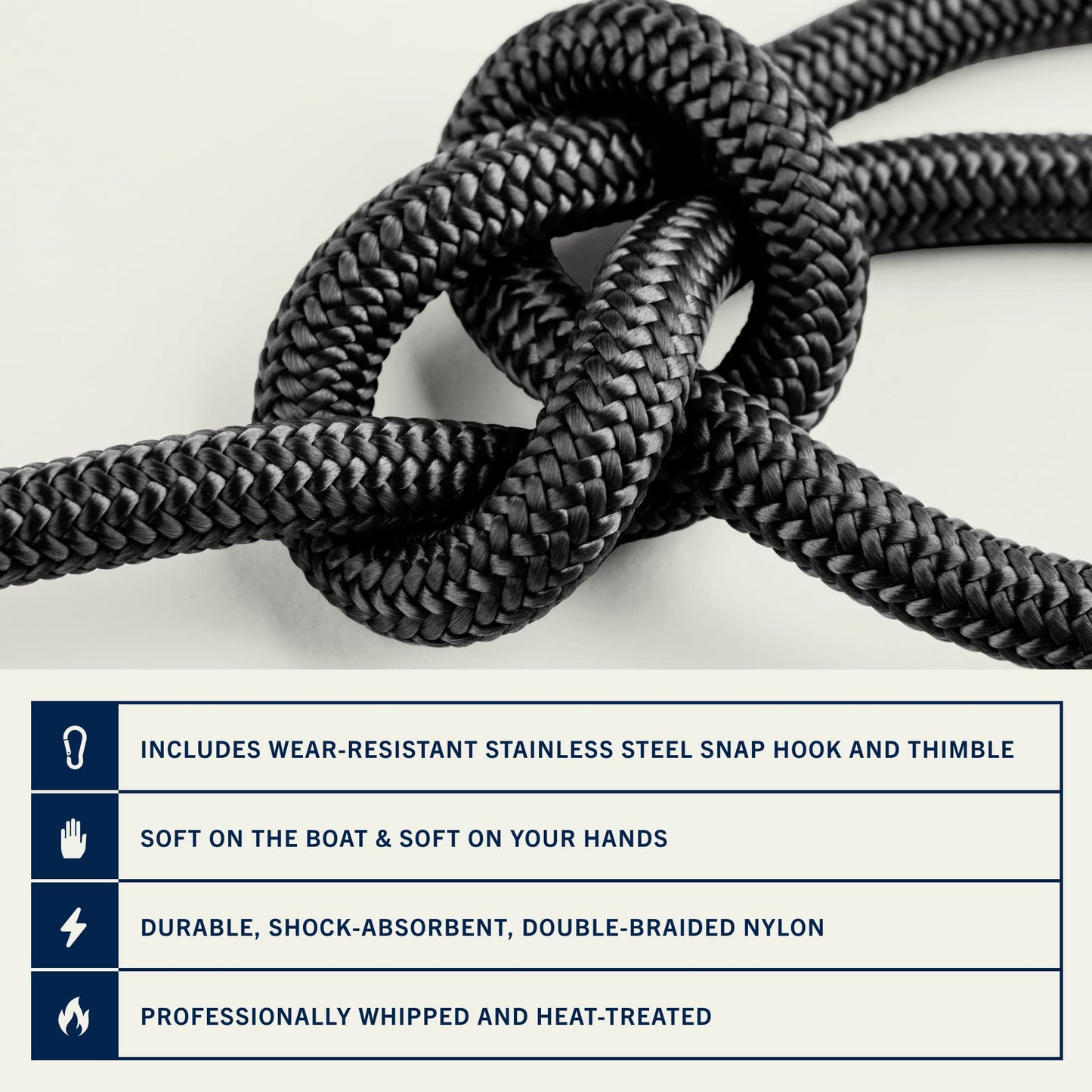 RainierSupplyCo Boat Anchor Rope - Double Braided Marine Rope Anchor Line - 50ft Nylon Boating Line with 316 Stainless Steel Thimble and Heavy Duty Marine Grade