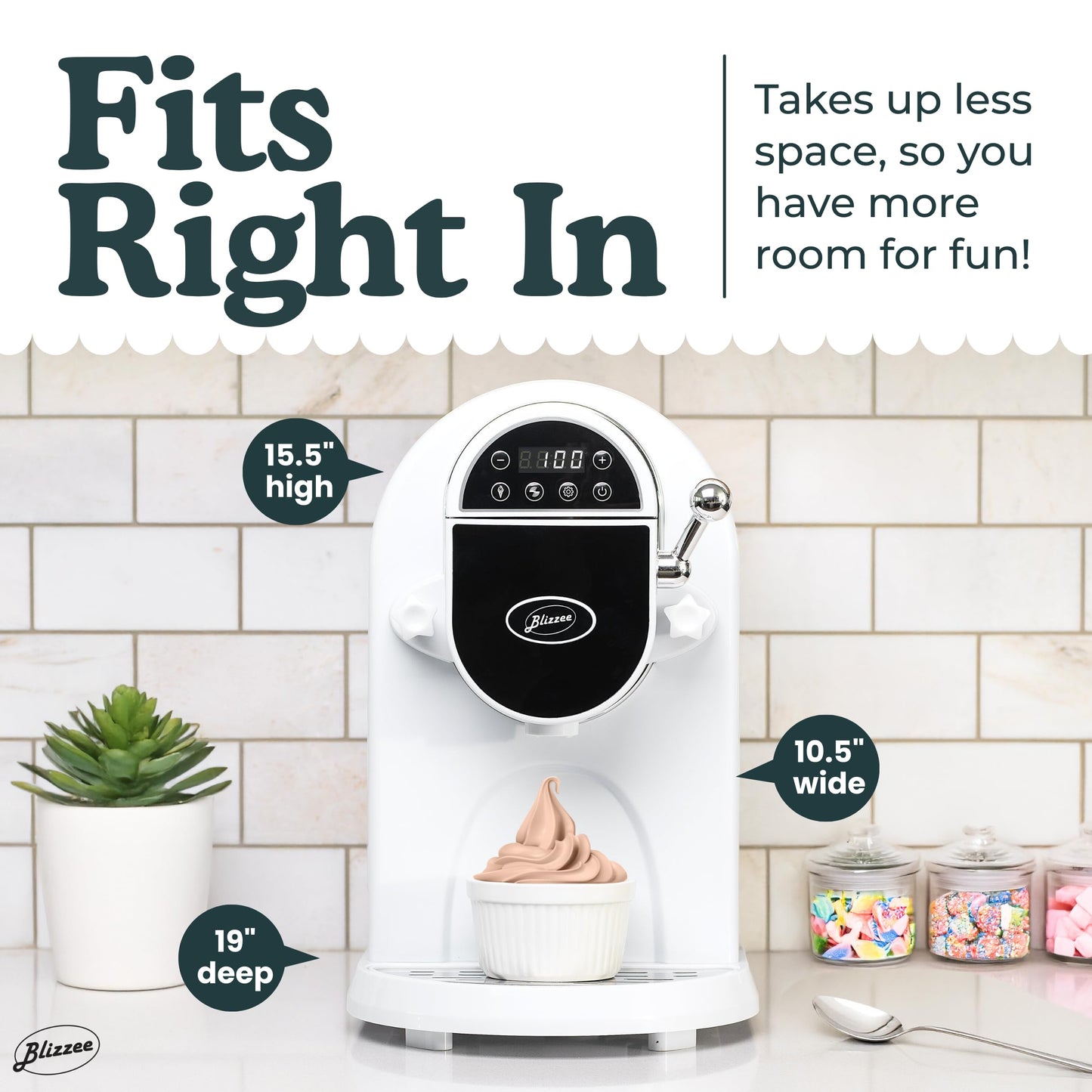 BLIZZEE Soft Serve Ice Cream Machine 1.25Qt | No Pre-Freezing Automatic Ice Cream Maker | Built-In Compressor | LED Digital Display | Perfect for Soft Serve, Frozen Yogurt, Dairy Free and More
