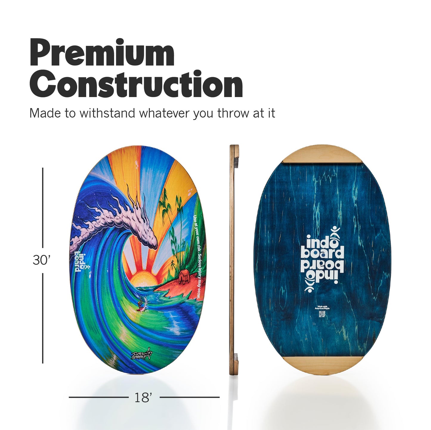 The Original Indo Board - Balance Board Trainer for Core Strength, Stability & Athletic Performance - Surfing, Skateboarding, Snowboarding, Yoga, Physical Therapy & More. Includes Board and Roller. "Bamboo Beach" Design.