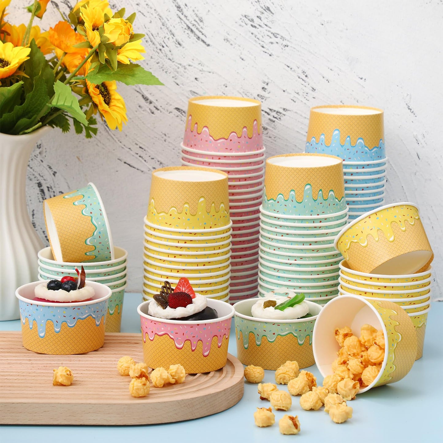 Ninehaoou 100 Pcs Ice Cream Cups Bulk Paper Disposable Dessert Bowls Ice Cream Bowls Paper Dessert Cups Sundae Soup Yogurt Cold or Hot Food Party Supplies for Summer Party Decoration (8 oz)