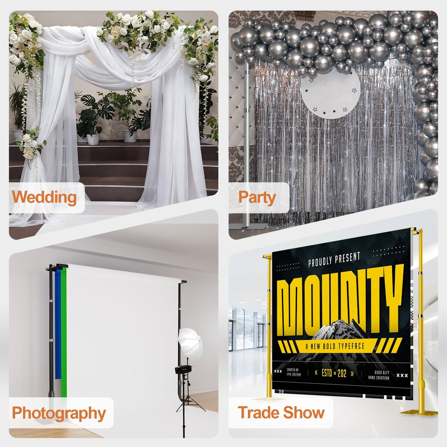 GLOSHOOTING Heavy Duty Backdrop Stand - 10x10ft, Double Crossbar Pipe and Drape Stand Kit, Adjustable Metal Frame for Wedding & Birthday Party Decorations