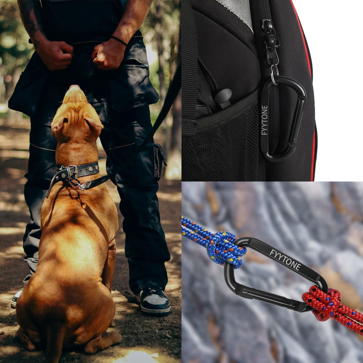 FYYTONE Black Steel Heavy Duty Carabiner Clip, 880 lbs 3" Carabiners D Ring Spring Snap Hooks for Hammocks, Camping, Hiking, Keychains, Outdoors and Gym, Dog Leash. (2 pcs 3" Carabiners)