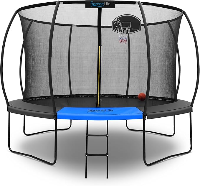Serenelife 12FT 10FT 8FT Recreational Trampolines with Enclosure Net and Ladder and Anti-Rust Coating, ASTM Approved Trampoline Outdoor for Kids and Adults Outdoor Yard Trampolines