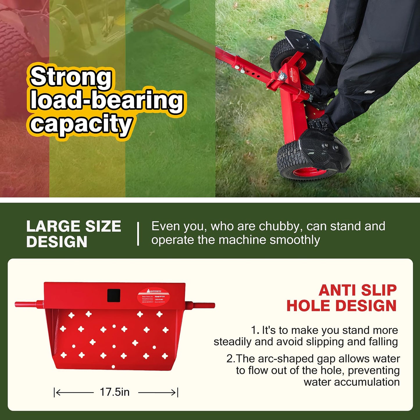 CCLINK Wheels Lawn Mower Sulky Thickened Vacuum Wheels Red Heavy Steel Anti Slip and Anti Rust Specially for Lawn Maintenance and Gardening Operations Quick Weed Removal