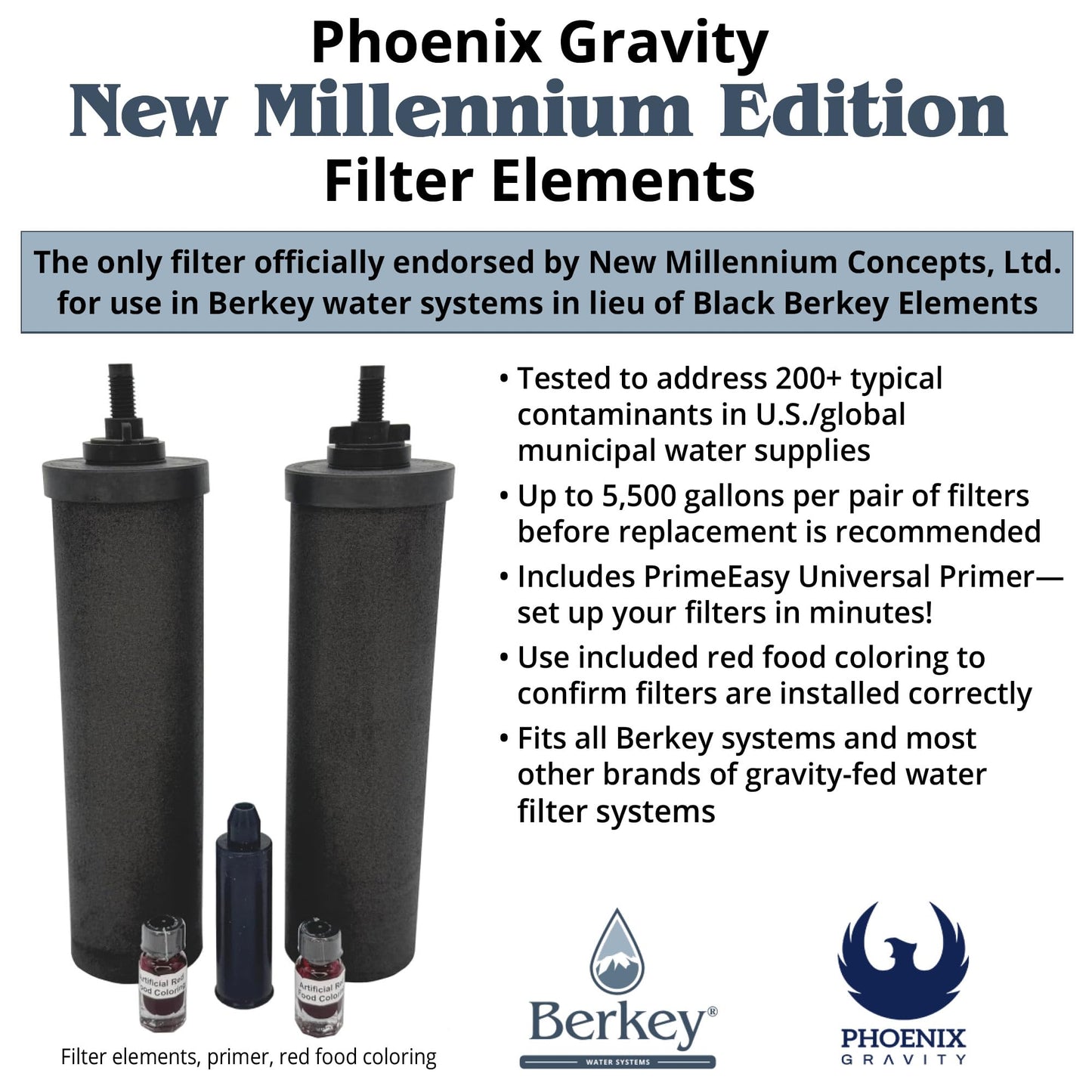 Berkey - Phoenix Gravity New Millennium Edition Water Filter Elements (Set of 2) - NMCL Endorsed Replacement in Lieu of Black Berkey Elements BB9-2