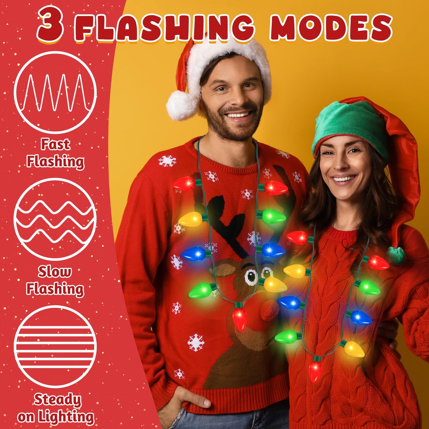 QZYL 16 Pcs Christmas Light Up Necklace, Colorful Christmas Necklaces Bulk, 9 LED Bulbs Novelty Christmas Lights with 3 Flash Modes, Perfect for Xmas New Year Eve Party Favor Supplies Accessories