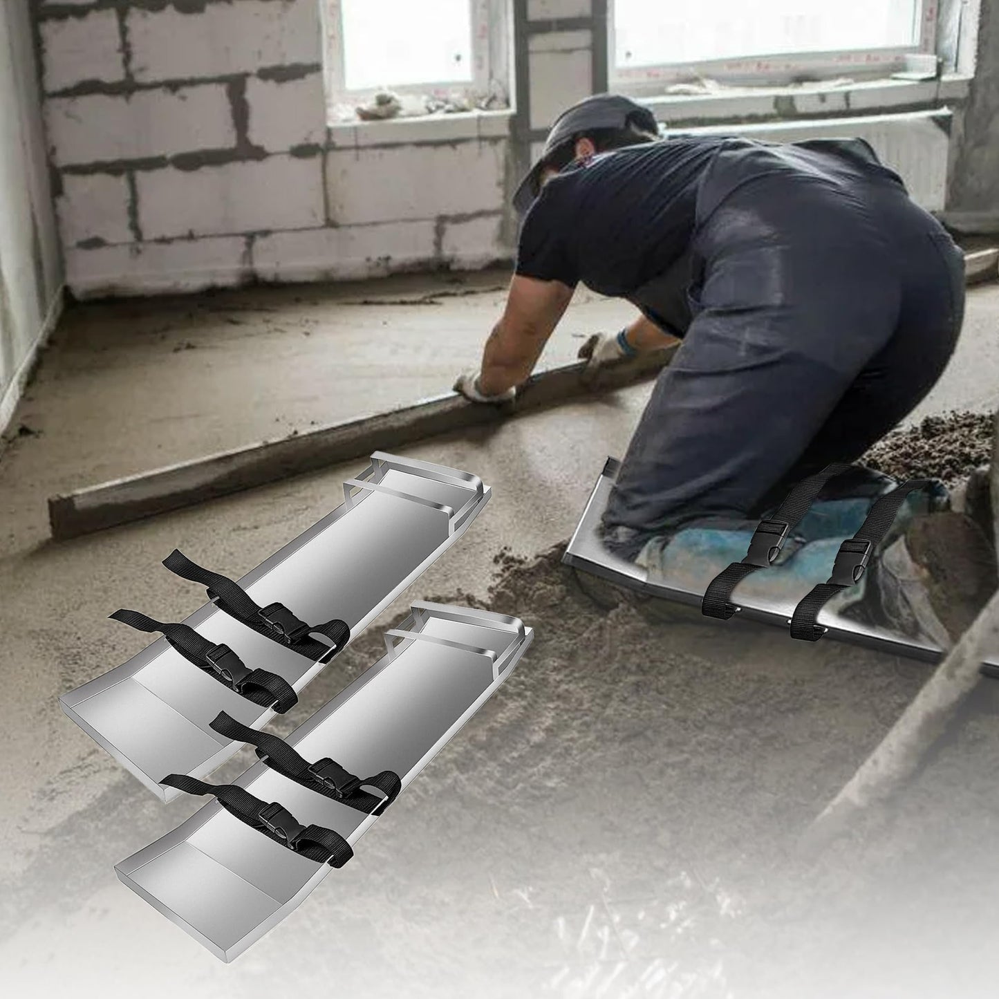 Xxzhiho Concrete Boards,30'' x 8'' Concrete Sliders Pair Moving Sliders,Stainless Steel Knee Boards for Concrete Work,Concrete Knee Boards Slider with Board Straps for Concrete Finishing