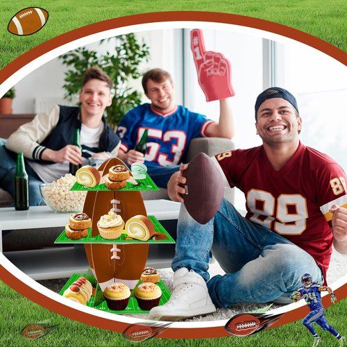 Football Cupcake Stand, 3 Tier Football Party Cake Stand Dessert Stand Cupcake Holder Cake Decorations for Football Birthday Party Decorations