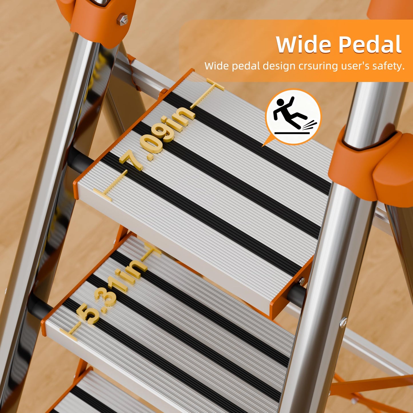 NYtoll 7 Step Folding Ladder, Portable Sturdy Steel Ladder, Heavy-Duty Step Stool with Anti-Slip Pedal and Handrails for Home & Kitchen Use