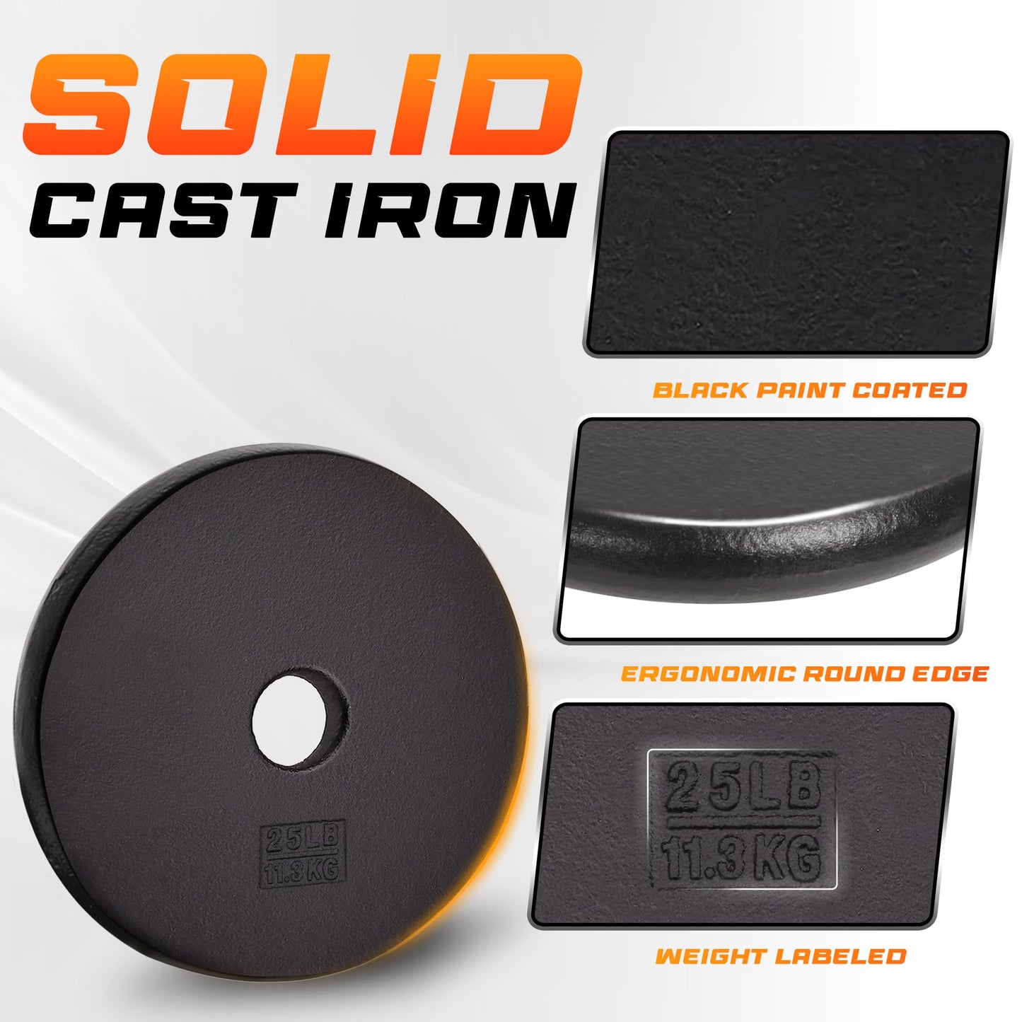 Yes4All Standard 1 Inch Cast Iron Weight Plate - Ideal for Strength Training - 25LB - Single