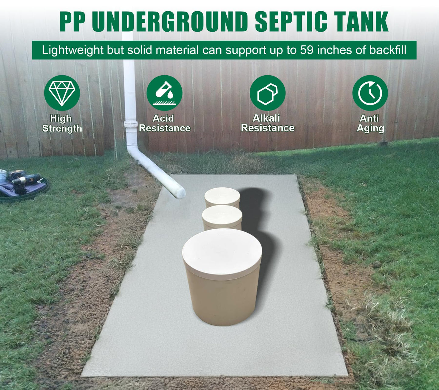 Natotela 396gal Underground Septic Tank Kit-80.7x45.3x43.9in Plastic Septic Tank System,Rectangle Septic System With Riser and Manhole Covers,Anti Corrosion PP Septic Kit For 4-6 Persons