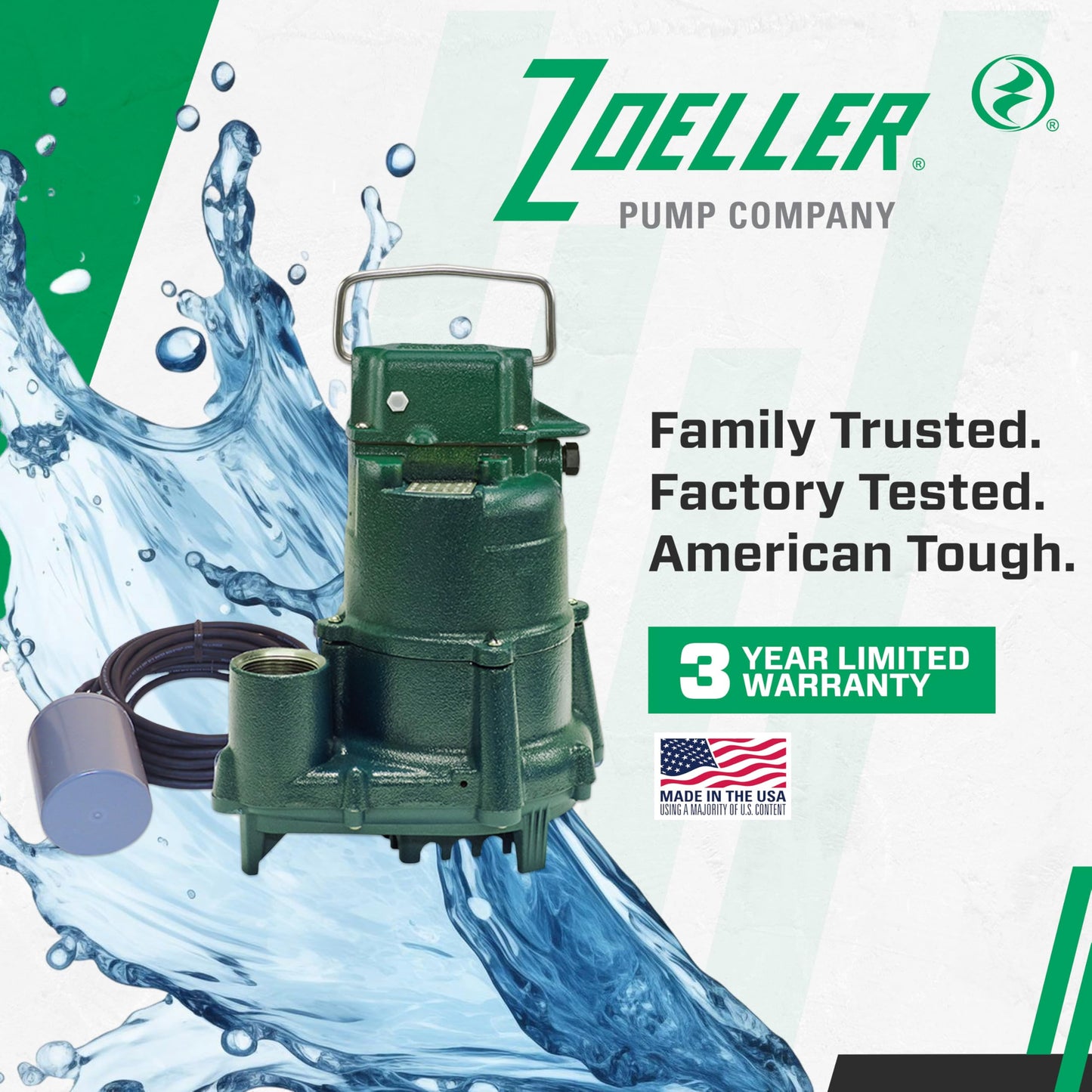 Zoeller BN98 Effluent Pump - ½ HP - Nonautomatic with Piggyback Float Switch- High Flow - Vortex Impeller - Factory Tested - Septic and Basement Sump Pump - 115V