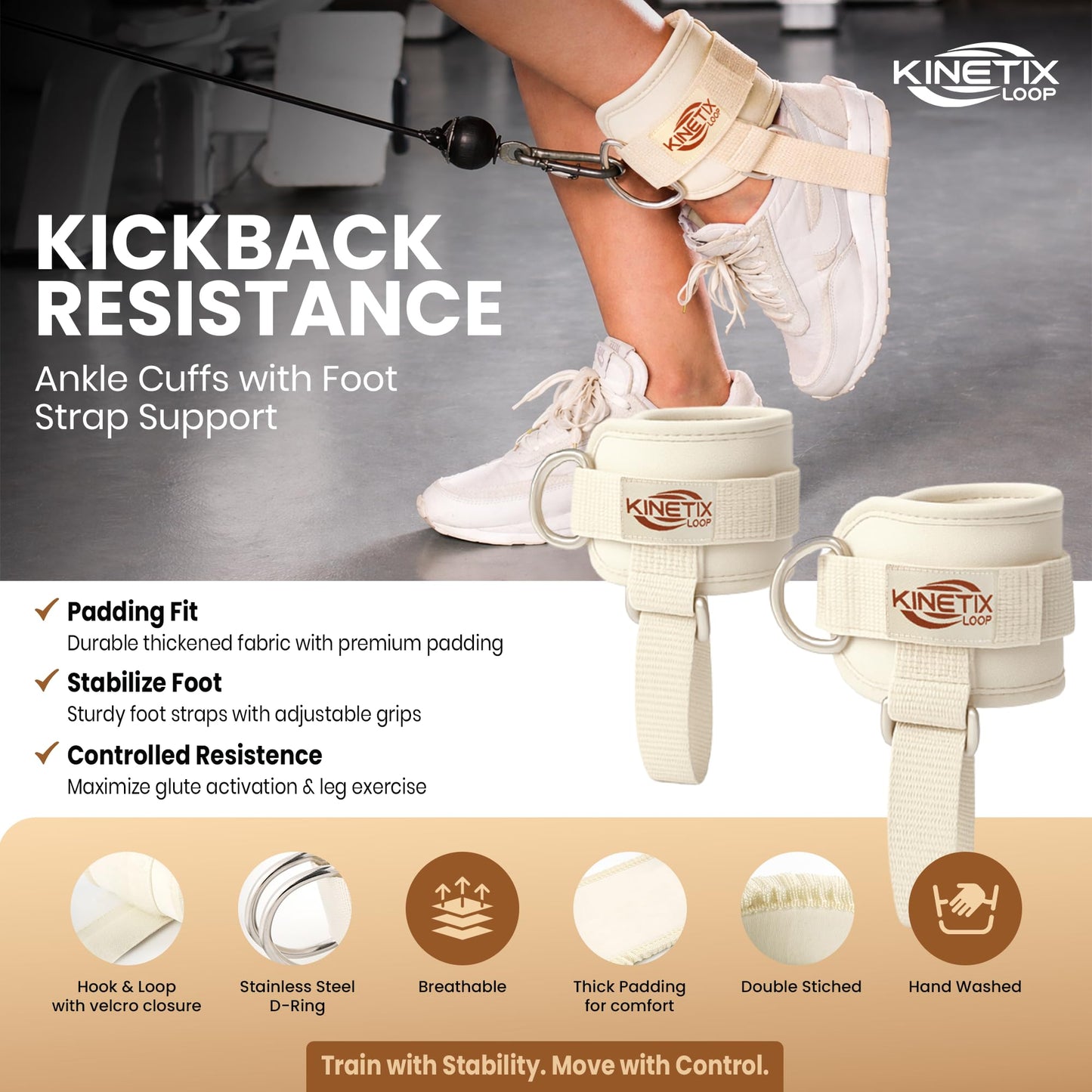 Kinetix Loop Ankle Resistance Bands with Cuffs – 3-Level Latex Exercise Bands for Glutes, Kickbacks & Hip Training | Neoprene Padded Ankle Cuffs for Women & Men | Home Gym Workout Set with Mesh Bag