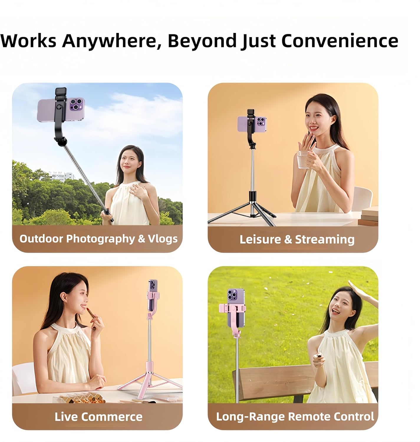 Briteroh 68", 3 360 Selfie Stick Tripod Extendable Selfie Pole with Removable Fill Light & Bluetooth Remote, Modes